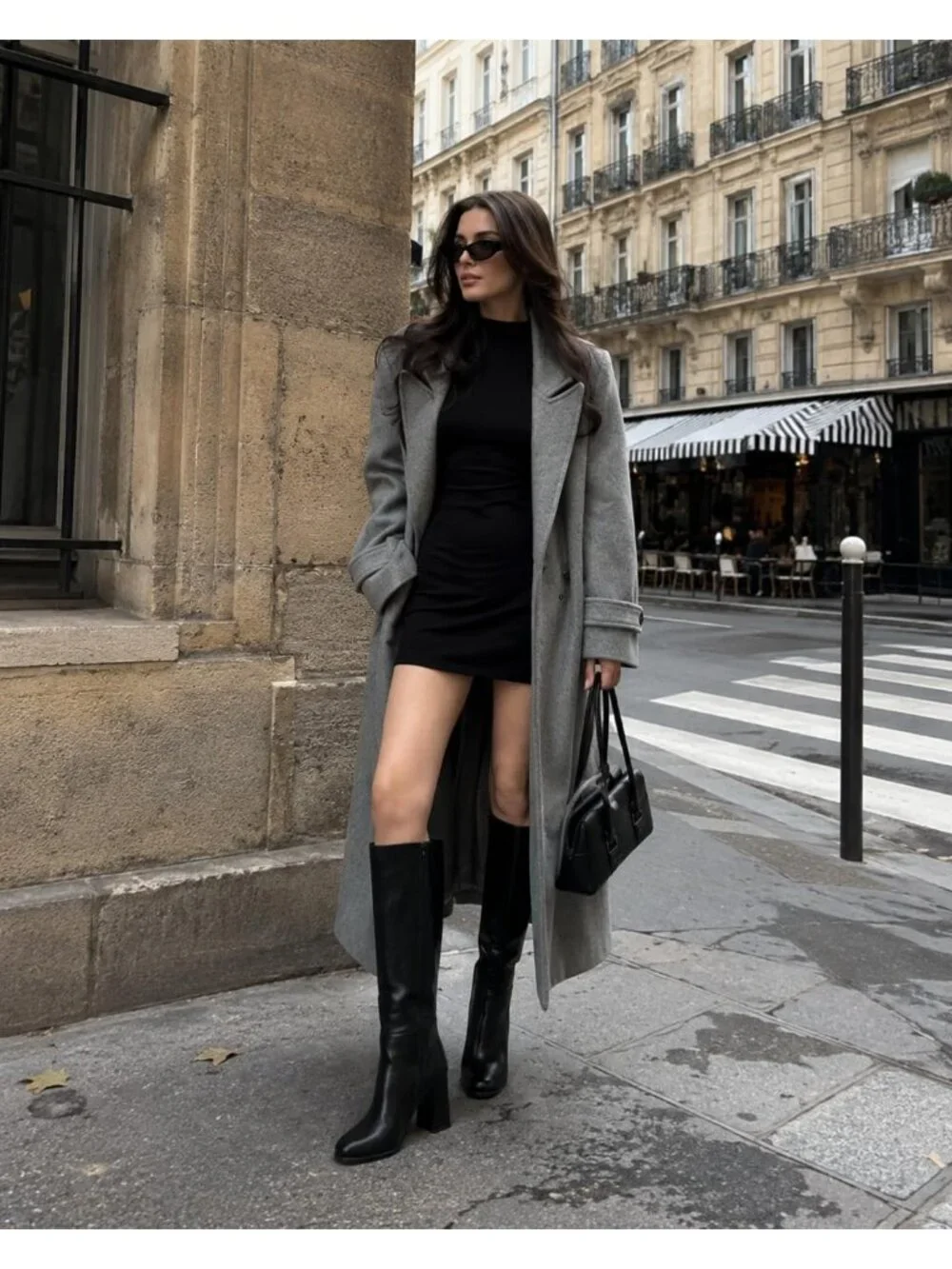 Women's Black Round Toe 3.35 Inch Chunky Block Heel Slouchy Knee High Boots